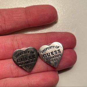 Silver large heart guess earrings